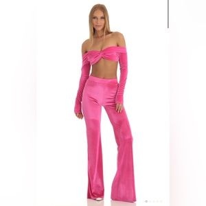 Lucy in the Sky Zayla Velvet Two Piece Pant Set in Hot Pink, S